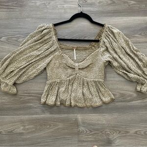 Free People Textured Tan Blouse